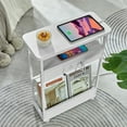 thumbnail image 6 of ZEXVIDA Narrow Side Table with Charging Station, 3 Tier Slim End Table with Storage Shelf for Small Spaces, 21.6 Inch Height Thin Tables Small Nightstand Magazine Rack for Living Room, White, 6 of 9