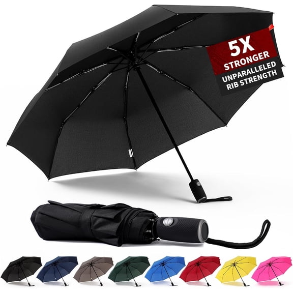 Windproof Travel Umbrella, Auto Open Close Lightweight Compact Portable Backpack Folding Umbrella, for , Purse, Men and Women (Black)