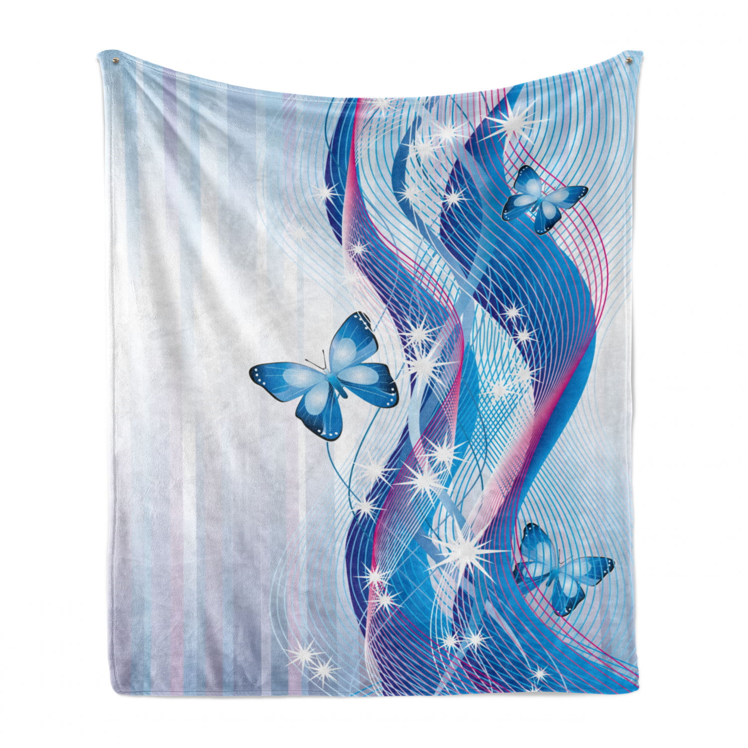 Blue Pink White Ambesonne Navy and Blush Soft Flannel Fleece Throw Blanket Cozy Plush for Indoor and Outdoor Use 50 x 60 Abstract Composition with Waves Stripes and Magic Butterflies 