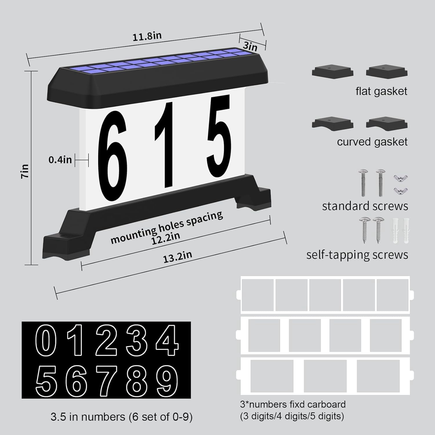 Solar Mailbox Numbers, Double sided Solar House Numbers for Outside, Waterproof RGBW Color Changing Remote Control, Lighted Modern Address Sign Solar Powered for Mailbox(solar rgbw)