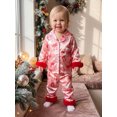 thumbnail image 4 of RUINIXCW Toddler Baby Girl Christmas Silk Satin Pajama Set Little Girls Xmas PJS Fall Winter Sleepwear Santa Button Down Long Sleeve Shirt Pants Set, 4 of 10