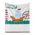 thumbnail image 1 of Ahoy Its a Boy Soft Flannel Fleece Throw Blanket, Sail Boat on Sea Waves Lighthouse and Compass Anchor Celebration, Cozy Plush for Indoor and Outdoor Use, 50" x 70", Teal Brown Red, by Ambesonne, 1 of 6