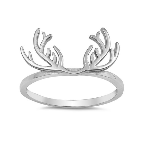 Rhdoium Plated Sterling Silver Plain Antlers Ring