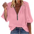 thumbnail image 2 of Camiseta de manga larga con cuello en V y cremallera para mujer de color sólido Fridja czfsfas4029, 2 of 4