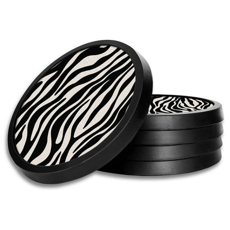 

Silicone Non-Slip Drink Coasters with Removable Printed Absorbent Felt Pad - Set of 4 - Tan Zebra