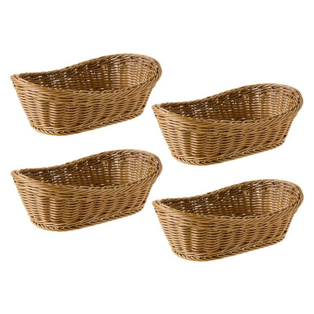 4x cesta de pan tejida de mimbre ovalada, cesta de almacenamiento de 10,2 pulgadas Compatible con mesa de almacenamiento de cosméticos de frutas y alimentos
