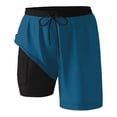 thumbnail image 3 of Mens Swim Trunks with Compression Liner 2 in 1 Elastic Waist Drawstring Straight Leg Beach Shorts with Pockets, 3 of 4