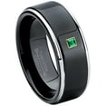 thumbnail image 1 of 0.05ctw Princess Cut Emerald Tungsten Ring - 8MM Polished Black IP Stepped Edge Tungsten Carbide Wedding Band - May Birthstone Ring - 14kt Yellow Gold Bezel - TN118PSG-1EDs9.5, 1 of 2