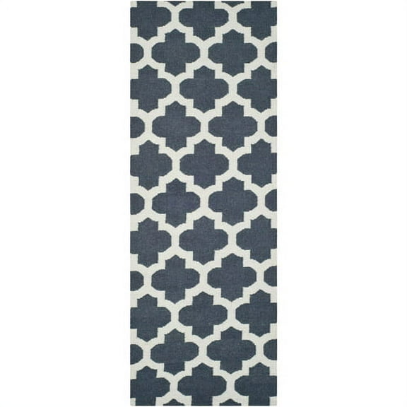 SAFAVIEH Dhurrie Watson Geometric Moroccan Wool Runner Rug, Blue/Ivory, 2'6" x 7'