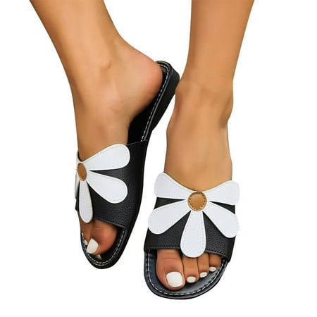 

Fall Winter Savings Clearance! Itsun Womens Sandals Women s Summer Plus-size New Flowers A Outside The Beach Slippers Black