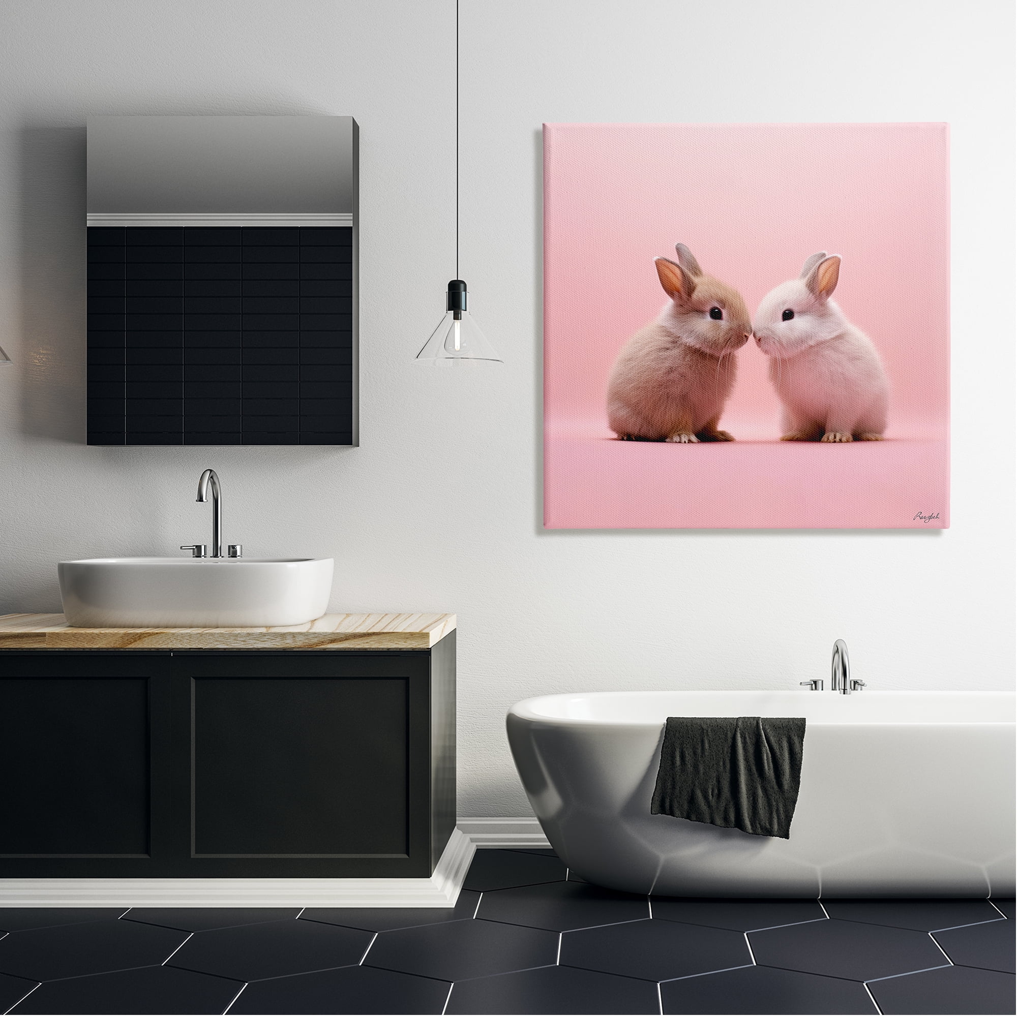 Stupell Industries Baby Bunnies on Pink Animals & Insects Painting Gallery Wrapped Canvas Art Print Wall Art, 36 x 36