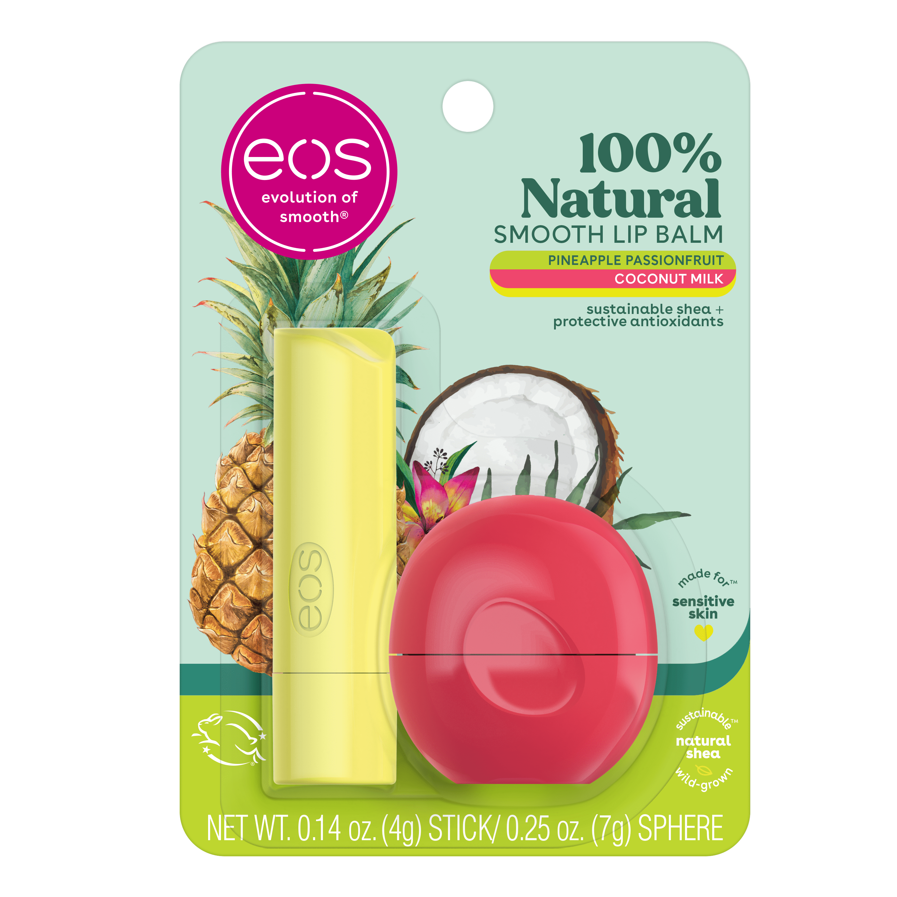 eos 100% Natural Lip Balm Stick & Sphere - Pineapple Passionfruit and Coconut Milk | 0.39 oz | 2-Pack