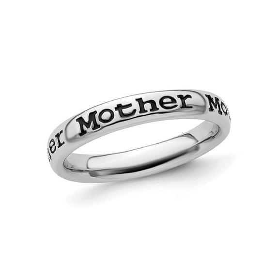 Sterling Silver Black Enameled Mother Band Ring