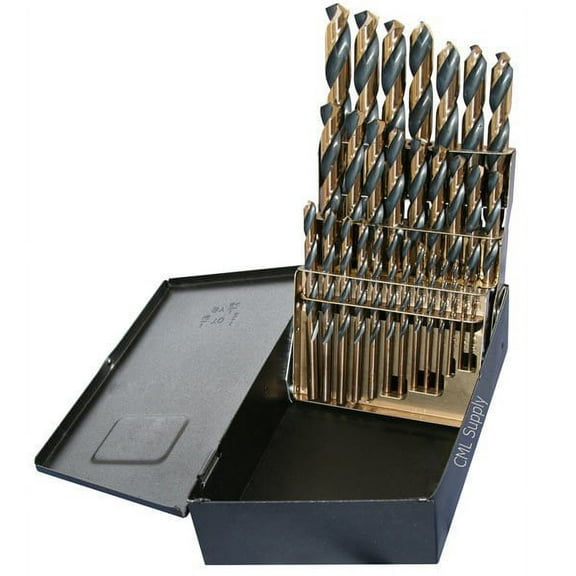 TopLine Drill Bit Set 29pcs 1/16-1/2" USA Huot Index, Black & Gold Finish