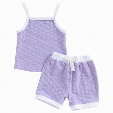 mgoYE 18-24 Months Girl Clothing Summer Toddler Girl Clothes Baby Girl Ruffle Sleeveless Shirt with Bow Bloomers Shorts Set Cute Outfits(Purple 2-3 Years)