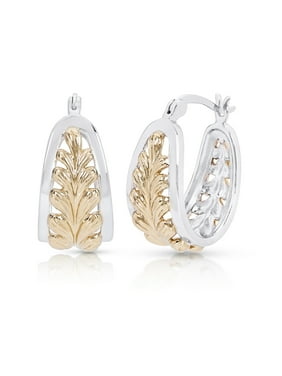 Sterling Silver 14K Gold Plated 2 Tone Leaf Hoop Earring