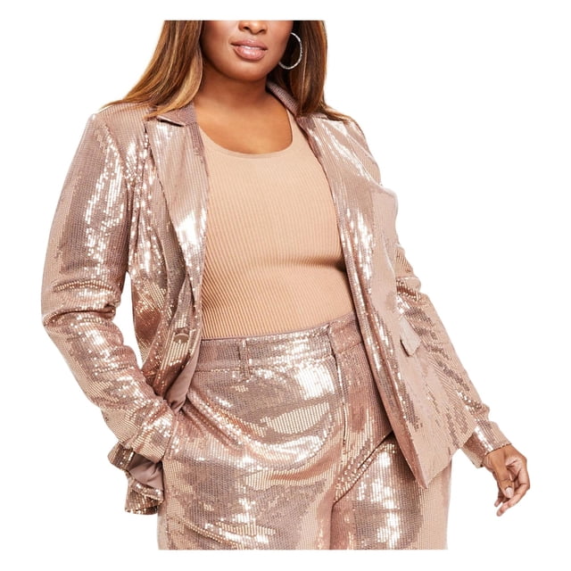 Nina Parker Womens Sequined Blazer Jacket, rustcopper, Plus Size, 2X
