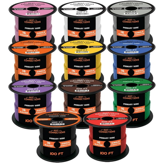 Best Connections 16 Gauge Car Audio Primary Wire 100ft–11 Rolls Remote, Power/Ground Electrical