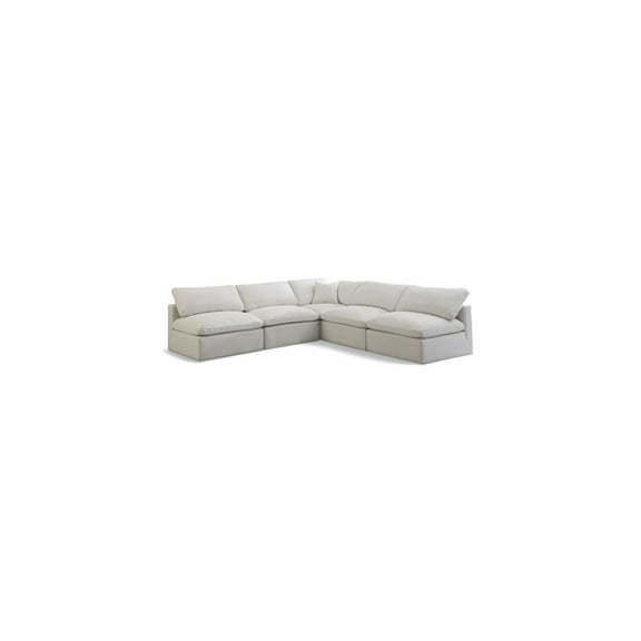 Meridian Furniture Plush Standard Modular Sectional Sofa with Down Feather Cushions, Cream Velvet