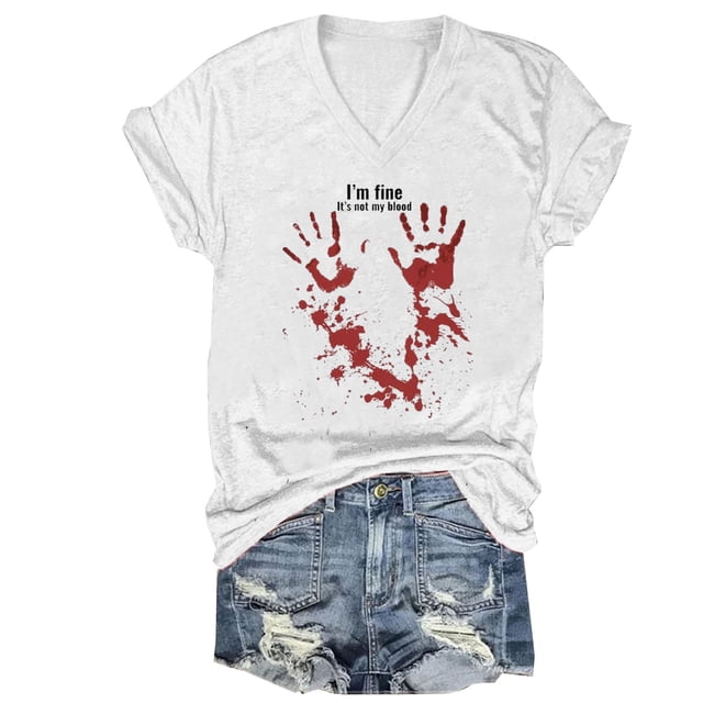 Tops Cortos para las Mujeres, Halloween Impreso V-Cuello Camiseta de Manga Corta, Tela de Imitación de Moda Casual