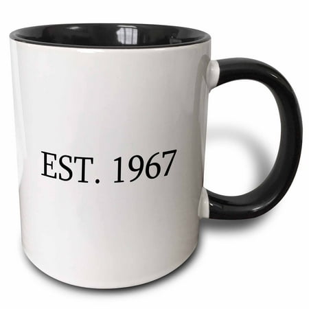 

3dRose Est. 1967 - Established in 1967 - Personal birth year. Personalized year you were born - black text - Two Tone Black Mug 11-ounce