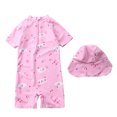 thumbnail image 2 of HAWEE Swimsuit for Girls One Piece Swimwear Unicorn Bathing Suit Short Sleeve Rash Guard Swimwear Zip with Hat, 2 of 7