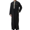 thumbnail image 4 of Mens Muslim Robe Full Length Long Sleeve Nightshirt Plain Muslim Kaftan Thobe Sale Button Muslims Dresses with Pockets Ethnic Thobe Lounge Long Muslim Gown Jubba Sarong for Men, 4 of 6