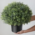 thumbnail image 5 of 2 Sets Artificial Rosemary Topiary Ball Trees for Front Door -  Faux Outdoor Greenery Potted Plants, 5 of 8