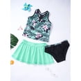 thumbnail image 4 of iiniim Junior Girls 3Pcs Swimwear Floral Printed Crop Top with Briefs Skirt Tankini Hawaii Beachwear, 4 of 7