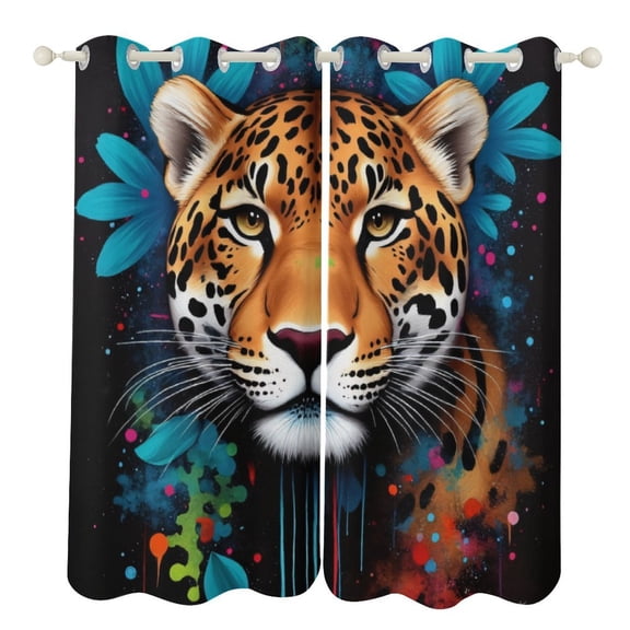 Colorful Leopard Floral Print 2 Panels 3D Printing Pattern Curtain for Bedroom Living Room Kitchen Window Decoration Home
