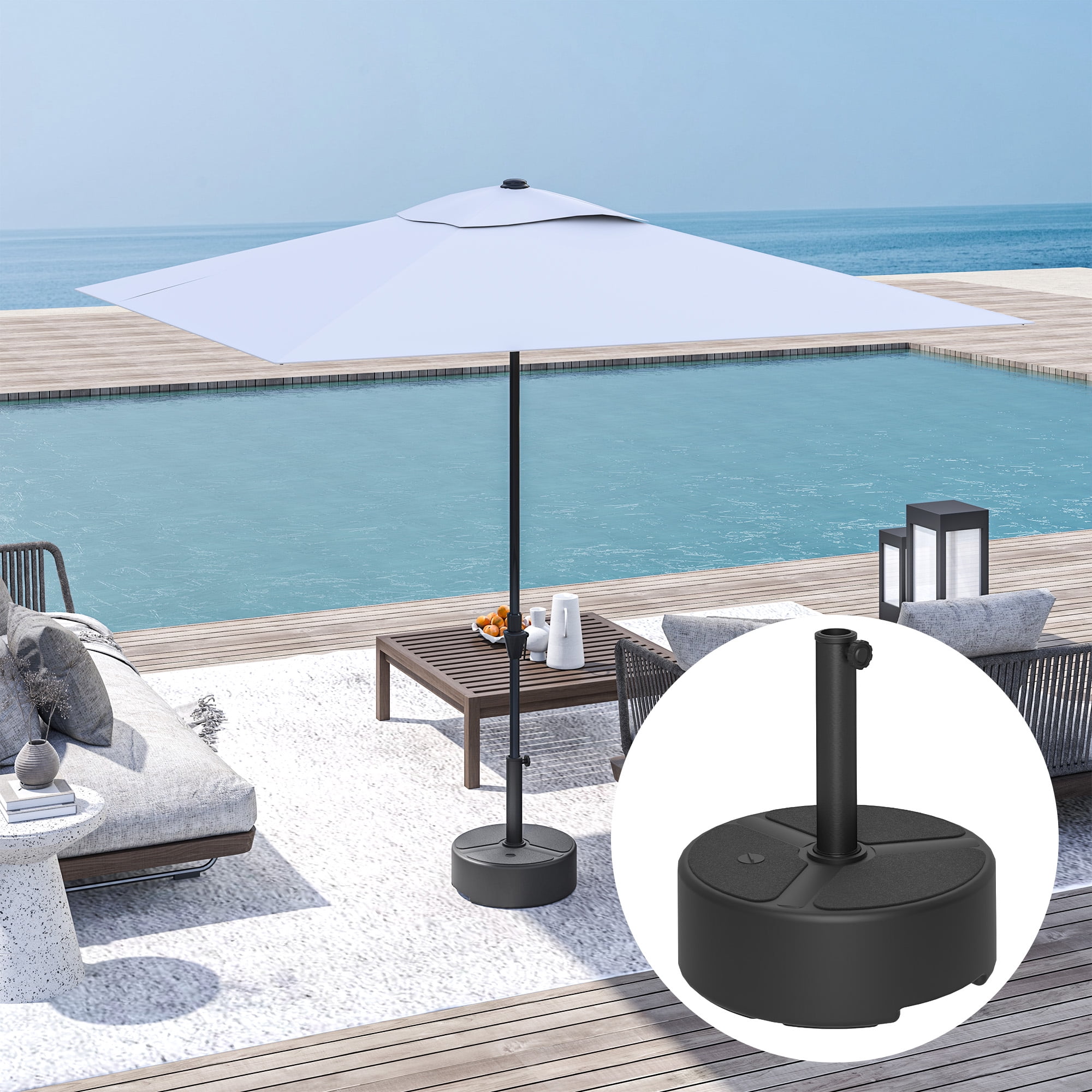 Outsunny Patio Umbrella Base Holder, Outdoor Umbrella Stand Base, Filled Up to 44lbs with Stand or 40lbs with Water for Garden, Poolside, Black