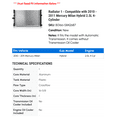 thumbnail image 2 of Radiator 1 - Compatible with 2010 - 2011 Mercury Milan Hybrid 2.5L 4-Cylinder - Autopart Premium, 2 of 2