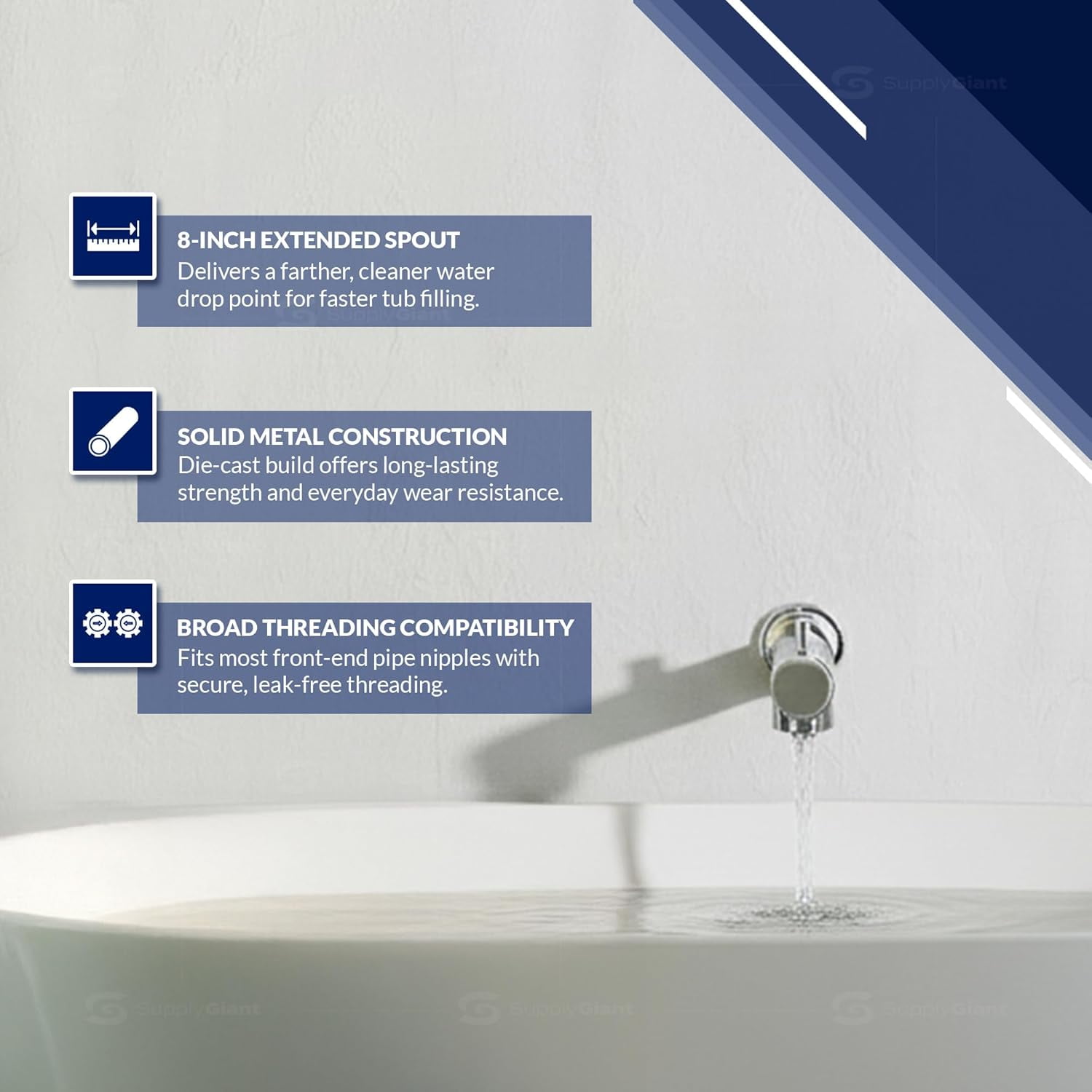SUPPLYGIANT™ Tub Spout with Diverter 8" Round Bathtub Faucet with Decorative Chrome Plated Finish