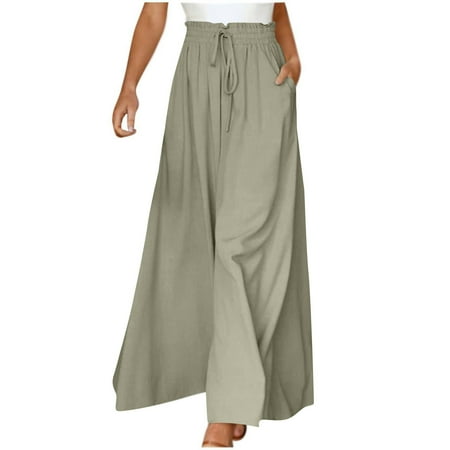 

EHTMSAK Women s Elastic Waisted Pajama Pants High Waisted Lounge Casual Pant Comfy Palazzo Flowy Trousers Cyan M