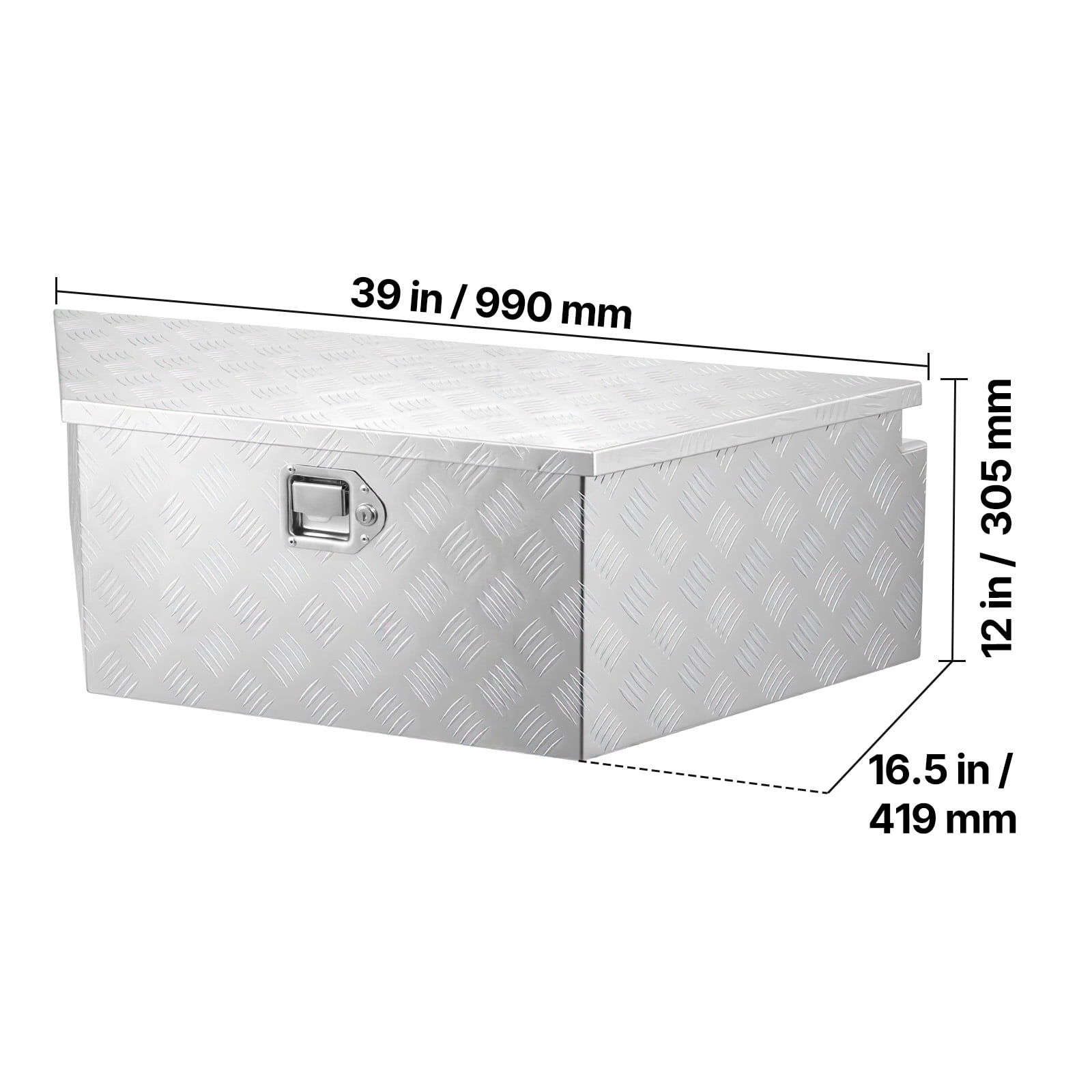 KFFKFF Aluminum Trailer Tongue Tool Box, 39" x 16.5" x 12" Storage Organizer with Lock & Keys, Durable Utility Chest for Truck Beds, RVs, SUVs, and Off-Road Vehicles, Silver