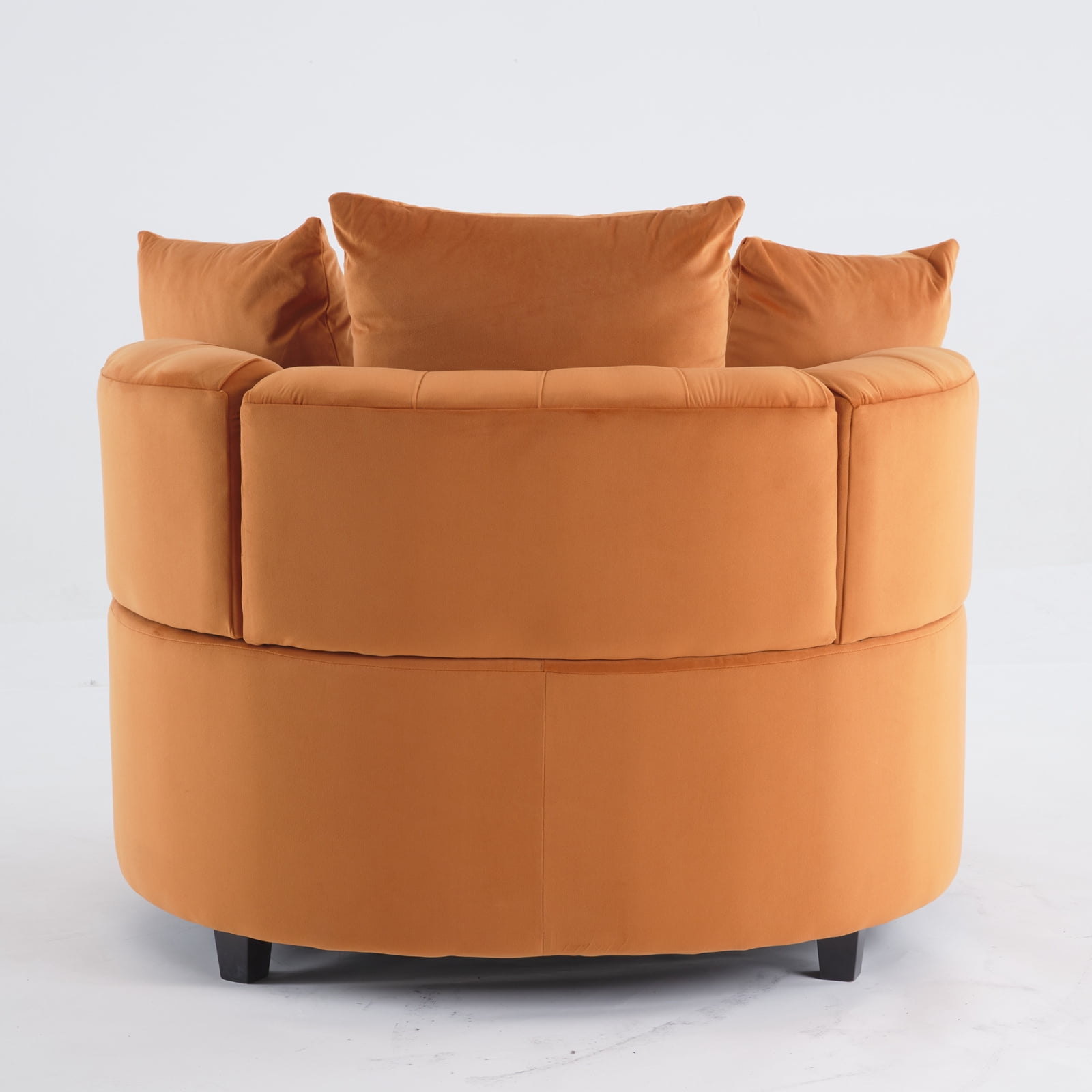 Yoneston Oversized Tufted Barrel Chair, Round Velvet Accent Chair with 3 Pillows, Comfy Lounge Sofa Chair for Living Room Bedroom Hotel Office, Orange
