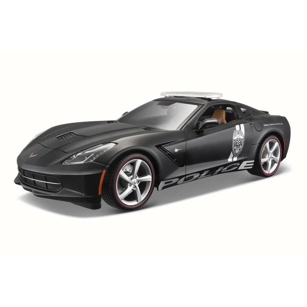 2014 Chevy Corvette Stingray Police, Matte Black - Maisto 36212P - 1/18 Scale Diecast Model Toy