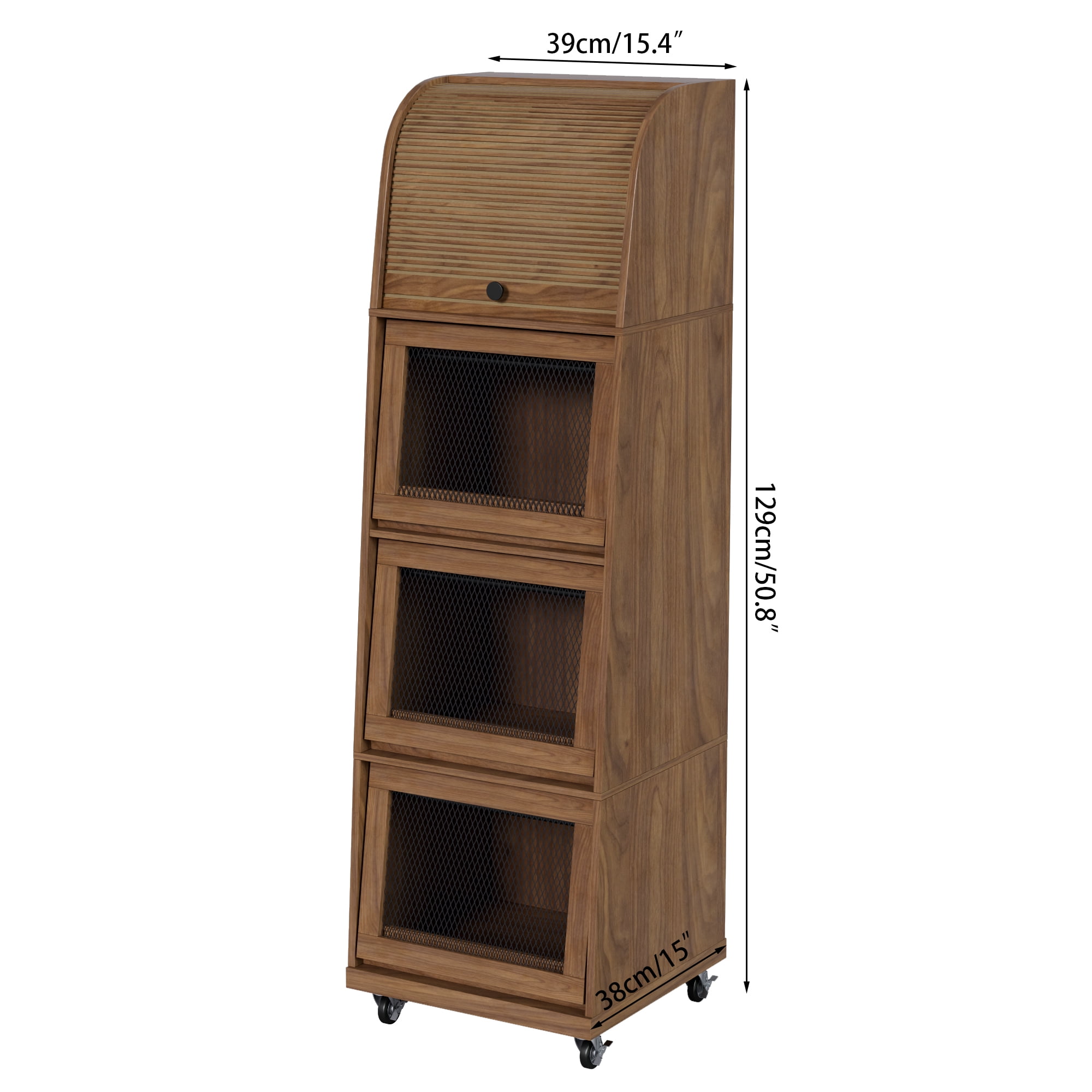 4 Tier Large Tall Potato Storage Bin with Wheel  Wood Food Small Kitchen Pantry Cabinet for Kitchen Living room