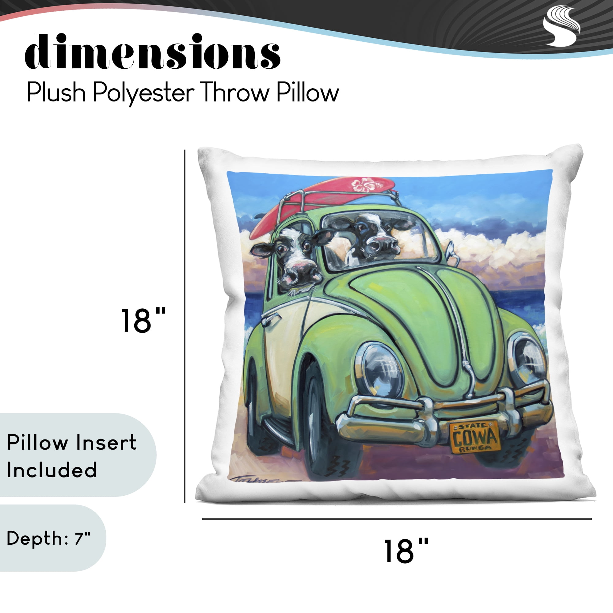 Stupell Industries Cowabunga Surfer Cows Decorative Printed Throw Pillow, design by CR Townsend, 18 x 7 x 18