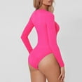 thumbnail image 3 of Durtebeua Women's Crew Neck Long Sleeve Bodysuit T Shirts Basic Tops Hot Pink,M, 3 of 4