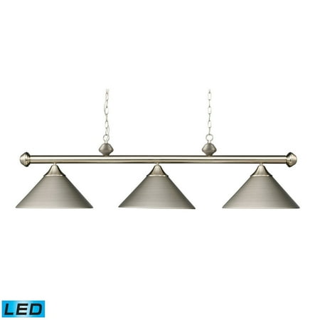 Casual Traditions 3 Light New Product ELK Lighting The Casual Traditions 3 Light LED Billiard In Satin Nickel With Matching Metal Shades 168-SN-LED Sold By VaasuHomes ()