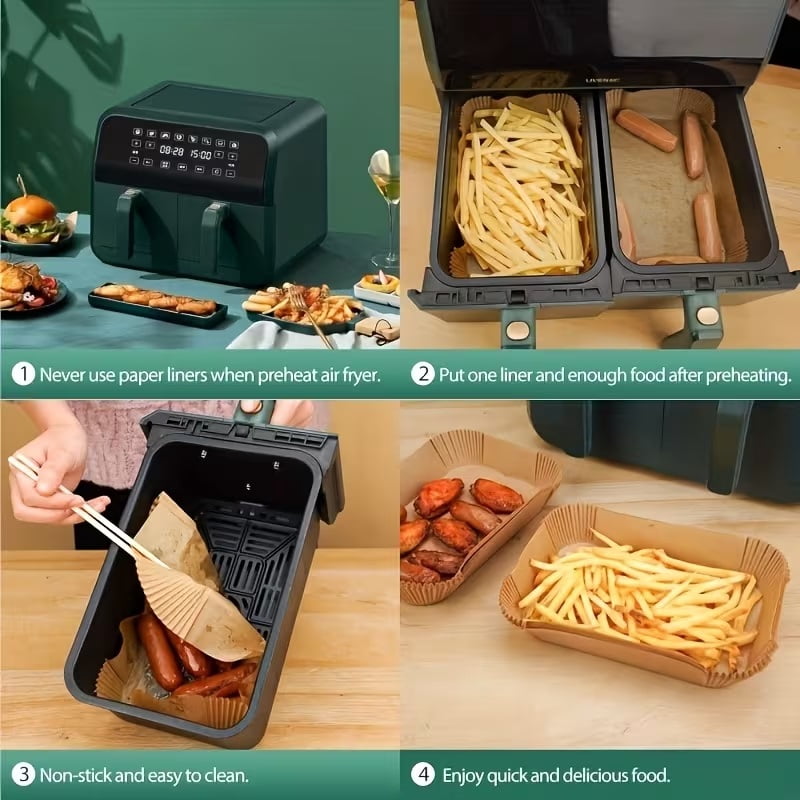 Disposable Air Fryer Liners - 2.7 Liters, 100 Pack, Rectangular Baking Paper for Ninja XL and Other Models, Perfect for Parties and Holiday Cooking