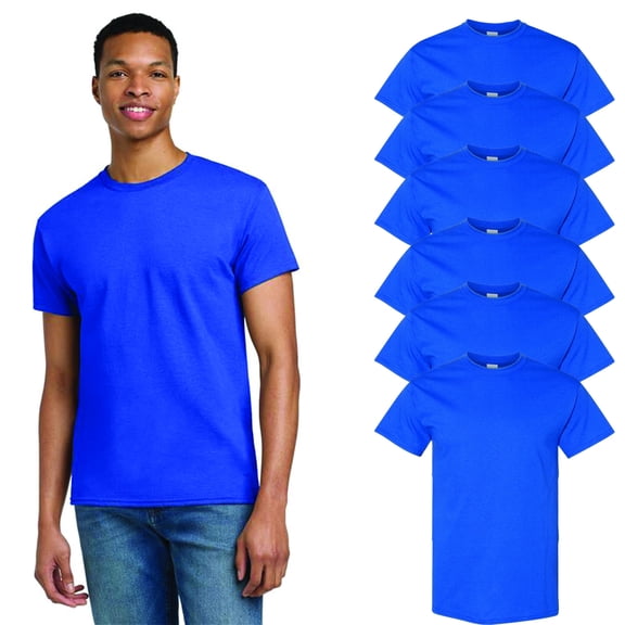 Gildan Short Sleeve Mens Classic Fit Royal Color T-Shirt, 100% Heavy Cotton, L, Pack of 6