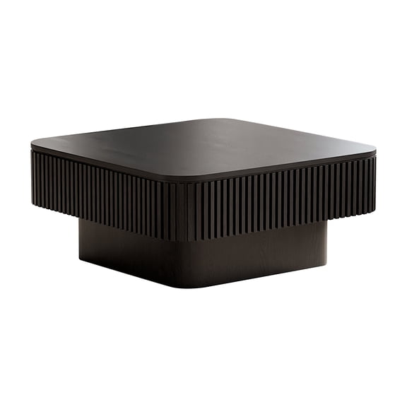 Wooden Coffee Tables, 31.5'' Square Coffee Table with Storage Solid Wood Veneered Modern Coffee Table Accent Tea Table for Living Room, Bedroom, Apartment or Office, Black, Black Coffee Tables