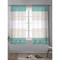 thumbnail image 4 of Turquoise Beige Stripe Curtains 63 Inch Length, Sheer Curtains for Bedroom Living Room Window Modern Art Horizontal Striped Rod Pocket Voile Drapes Kitchen Curtains Small Half Window 42"x63" 2 Panels, 4 of 6