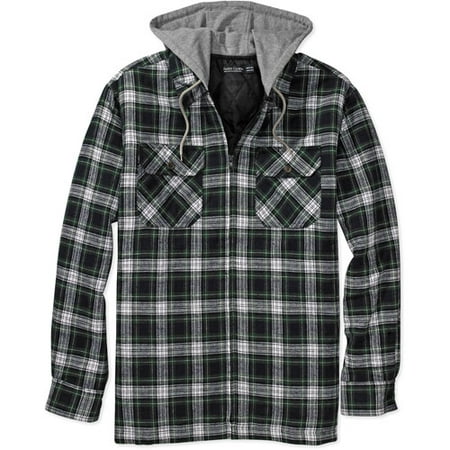 Faded Glory - Faded Glory - Men's Lined Flannel Shirt Jacket with Hood ...
