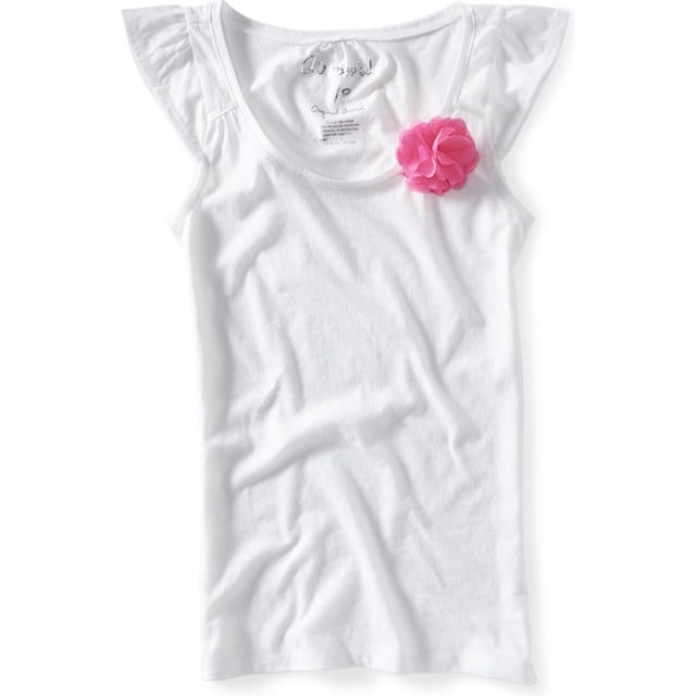 Aeropostale - Camiseta sin mangas con mangas onduladas para mujer, color sólido, blanco, pequeño