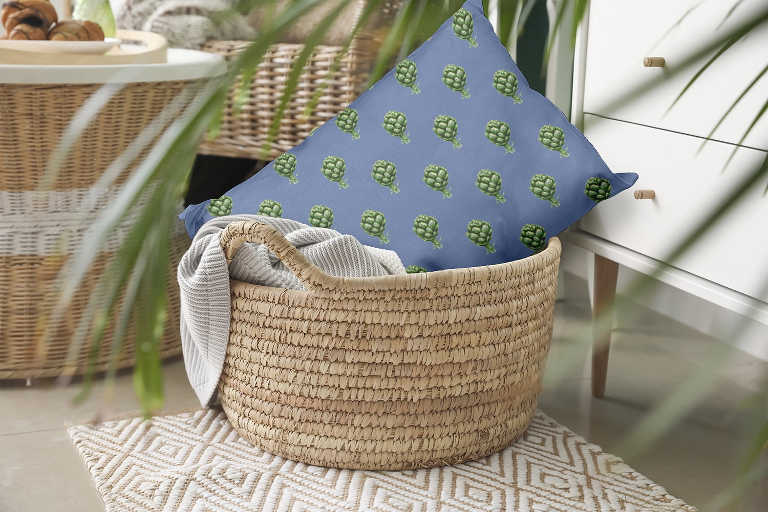 20" x 14" Simply Daisy Artichokes Pattern Polyester Indoor/Outdoor Pillow, Cornflower Qty 1