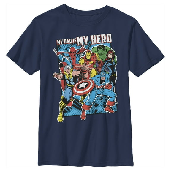 Boy's Marvel Dad My Avenger Hero  Graphic Tee Navy Blue X Large