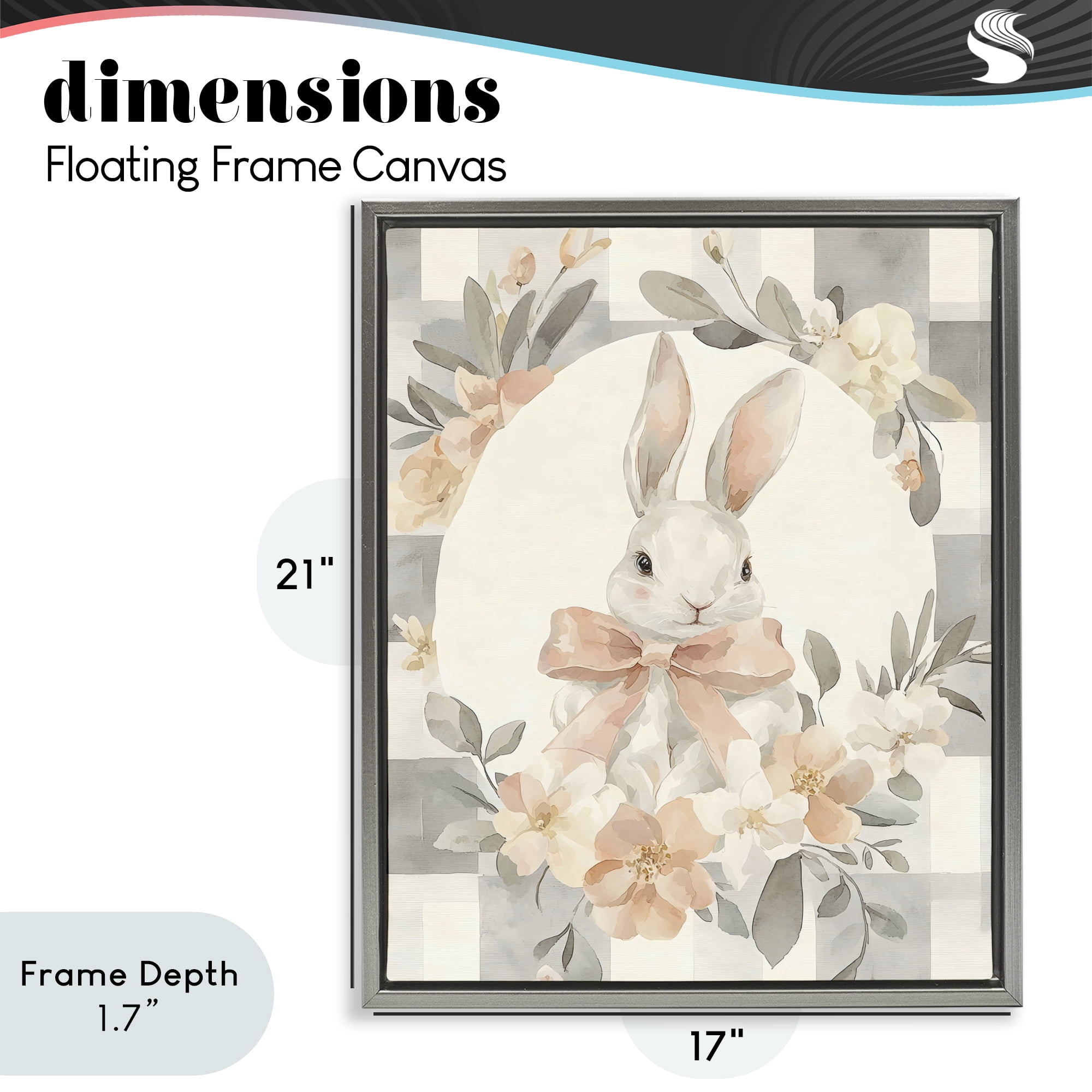Stupell Industries Adorable Bunny in Wreath Gray Framed Floater Canvas Wall Art, design by Creative Studio